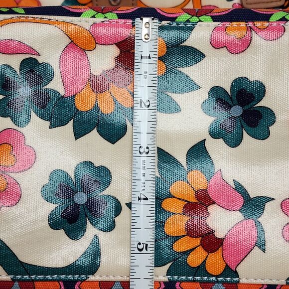 Coated Canvas Bright Colors Tote Bag Crossbody Great Size Flower Inside Pockets - Picture 14 of 16